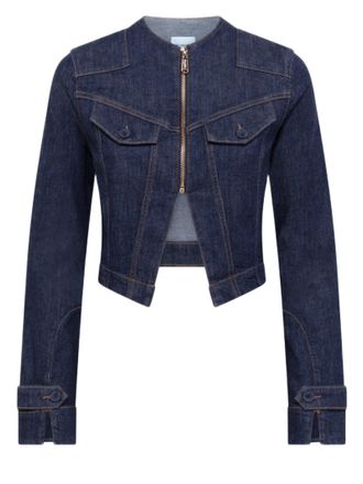 Blugirl Cropped Denim Jacket With Korean Collar And Tailored Details
