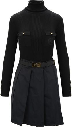 Elisabetta Franchi Korte Mouw Jurk met Hoge Hals - Dames - Korte kleedjes - Zwart - XL - Kleedjes