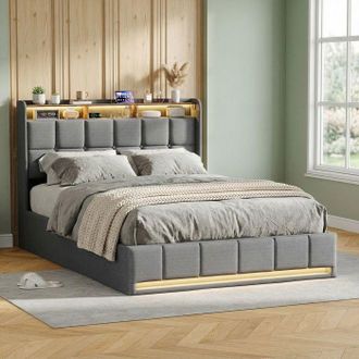 OEM Cama Lit 140x190 - Pocketpop - Somier Elevable - Con Usb Y Led - 2 Plazas - Gris