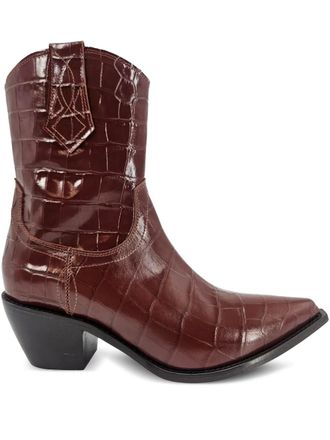 Madison.Maison croc-embossed pointed-toe boots - Brown