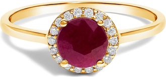 House of Brilliance 10K Gold Gemstone and 1/10 Cttw Diamond Halo Ring