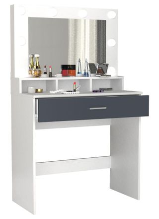 ebuy24 Ebuy24 - Mesa De Peluquer&iacute;a Vcm Dimensiones Aprox. Al. 133 X An. 80 X P. 40 Cm Mesa De Maquillaje Con Caj&oacute;n Y Espejo - Kosmal (blanco / Antracita)