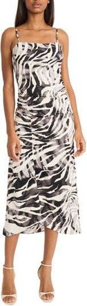 Donna Morgan Ruched Sleeveless Midi Dress in Cream/Black at Nordstrom Rack, Size 12