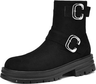 Generic Womens Ankle Boots With Double C Shaped Metal Buckles Soft Suede Like Fabric Nonslip Wear Resistant Thick Sole Comfortable For Daily Commute Casual Ou