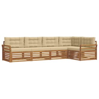 vidaXL Conjunto De Sof&aacute;s De Exterior Con Coj&iacute;n 5 Pcs Natural Y Beige Vidaxl