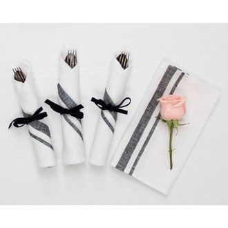 Solino Home Linen Dinner Napkins - French Stripe, 20 x 20 in Black And White at Nordstrom, Size Large