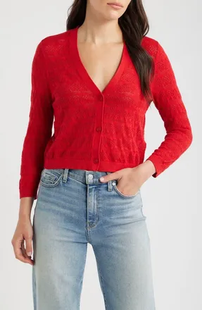 Seasalt Cornwall Sweet Day Pointelle Cardigan in Knit Melange Boat Red at Nordstrom, Size 12