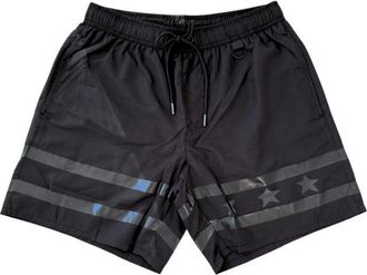 Iceberg Mens Swim Trunks Reflective Stripes Stars - Black - Size Small