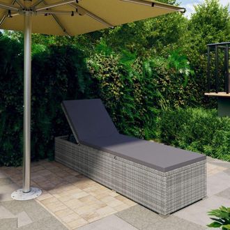 Berkfield Home Sun Lounger with Dark Grey Cushion Poly Rattan Grey