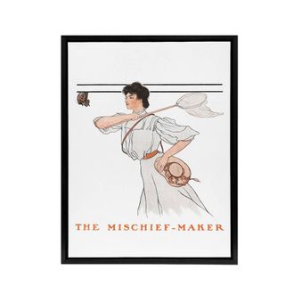 Artery8 Mischief Maker Woman Butterfly Net Framed Canvas Wall Art Print Penfield in White | Size: W24 x H32