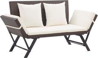vidaXL Garden Bench with Cushions 69.3 Brown Poly Rattan, 46231
