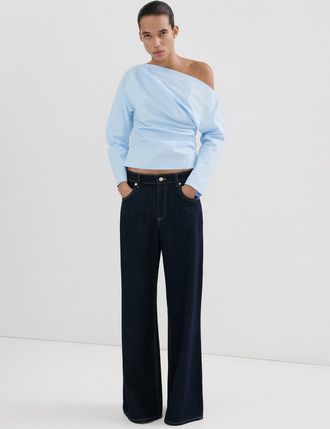 Mango Blusa cotone collo asimmetrico blu - Donna - XL - MANGO