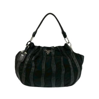 Prada Pre-owned Shoulder Bags, female, Black, Size: ONE SIZE Pre-owned Nylon Leather Shoulder Tote Bag