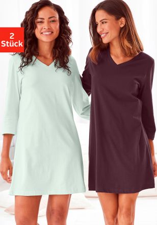 H.I.S Nachthemd H.I.S, Damen, Gr. 32/34, N-Gr, bunt (mint, bordeaux), Single Jersey, Obermaterial: 100% Baumwolle, unifarben, Basic, Basic kurz, V-Ausschnit