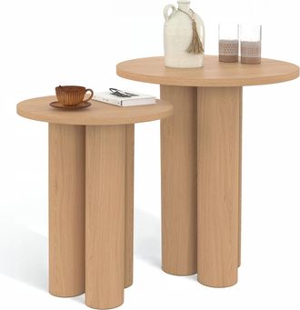 IDMarket Set Di 2 Tavolini Rotondi, Tavolini Da Salotto, Comodini Eloise 35/40 Cm In Legno Effetto Faggio