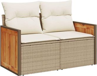 vidaXL Sof&aacute; De Jard&iacute;n Con Cojines De 2 Plazas Rat&aacute;n Sint&eacute;tico Beige Vidaxl