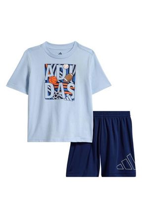 adidas Kids Cotton Graphic T-Shirt & Knit Athletic Shorts set in Crystal Sky at Nordstrom, Size 24M
