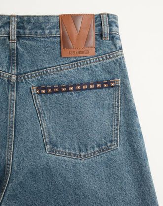 Valentino Pantalone In Denim Con Bordo Stampato Uomo BLU 29