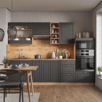 Vicco Mueble De Cocina Fame-line, Antracita Casa De Campo/roble Kraft Dorado, 280 Cm, Et M&aacute;rmol