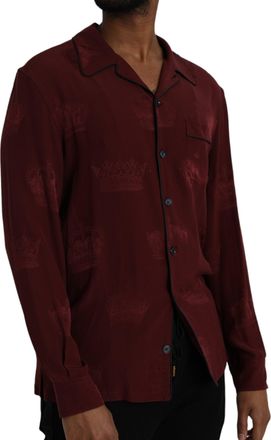 Dolce & Gabbana Mens Maroon Crown Jacquard Silk Long Sleeve Shirt