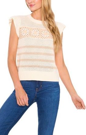 CeCe by Cynthia Steffe Flower Cap Sleeve Open Knit Sweater in Birch at Nordstrom Rack, Size X-Large