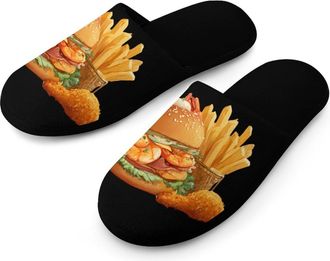Generic Hamburger French Fries Mens Slippers Warm Non-Slip Houes Shose Spa Slipper for Home Bedroom