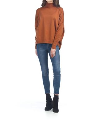 Papillon Turtle Neck Sweater With Ribbed Detail In Rust