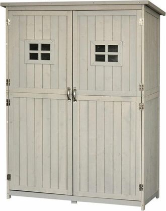 OUTSUNNY Cobertizo De Madera Caseta De Jard&iacute;n Exterior Armario Herramientas De Jardiner&iacute;a Con Estantes Doble Puerta Ventanas Y Techo Asf&aacute;ltico 127,5x50x164 Cm