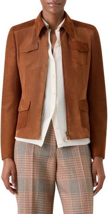 Akris Goatskin Suede Shirt Jacket in Hazel at Nordstrom, Size 10