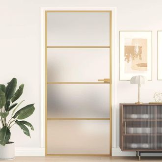 vidaXL Puerta De Interior Dorada Vidrio Templado Y Aluminio 93x201,5cm Vidaxl
