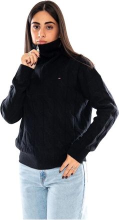 Tommy Hilfiger Maglione a trecce in lana con mezza zip - - Knitwear - Donna - Nero - S
