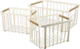 Happimess Henley Vintage Farmhouse Handmade Wire Metal Nesting Storage Baskets with Jute Wrapped Handles in Almond at Nordstrom