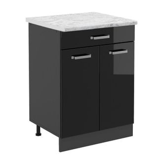 Vicco Mueble Bajo De Cocina R-line, Negro Brillo Intenso, 80 Cm Et M&aacute;rmol