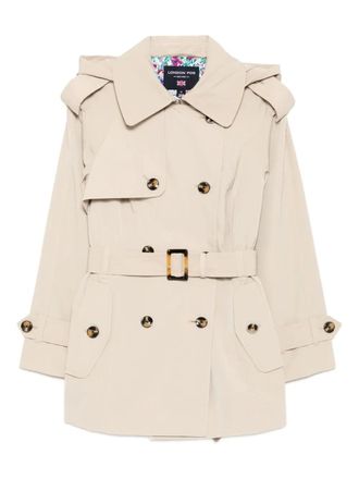 London Fog Korte trenchcoat met capuchon en ceintuur - Beige