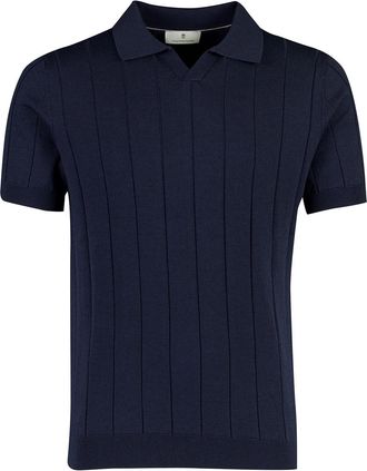 Thomas Maine poloshirt v-hals donkerblauw merinowol