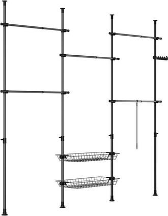 SoBuy SoBuy KLS04-II-SCH Telescopic Appendiabiti da Terra, Robusto Stand Appendiabiti con Aste e Ripiani, Armadio Aperto Regolabile per Camera da Letto