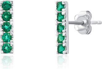 MAX + STONE 14k Yellow or White Gold Small Gemstone Bar Stud Earrings