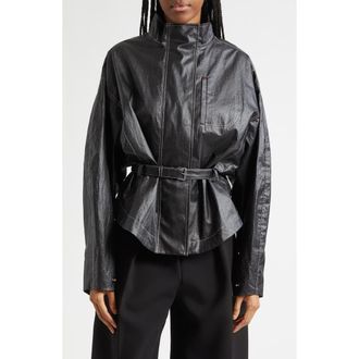 Jacquemus Le Blouson Ciro Belted Coated Linen Jacket in Black at Nordstrom, Size 2 Us