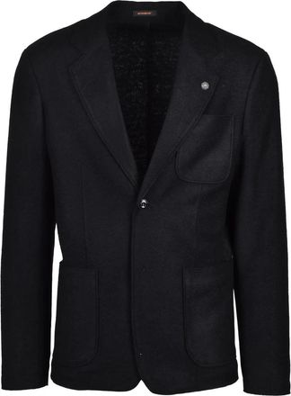 Officina 36 Black Unlined Rounded Acrylic-Blend Blazer