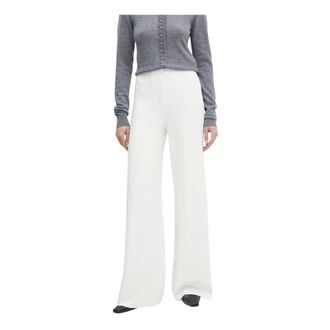 Theory Broeken, Dames, Beige, M, Katoen, High-Waist Wide-Leg Pant in Crepe Knit
