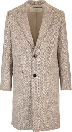 Ami Coat In Brown Herringbone Fabric Coats Marrone-Uomo
