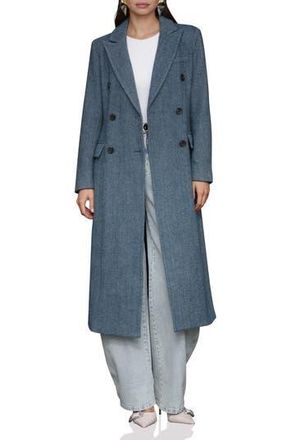 Avec Les Filles Strong Shoulder Double Breasted Herringbone Coat in Capri Blue Chevron at Nordstrom Rack, Size Medium