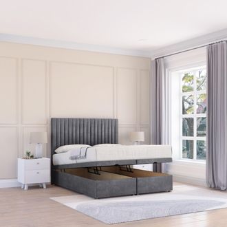 Sloomy Manhattan Coniston Fabric Ottoman Bed End Opening With Sprung Memory Mattress & 26 Inch strut Headboard in Dark Grey | Size: King