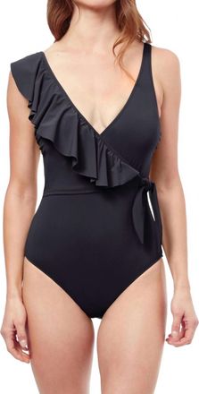 Gottex One Shoulder Ruffle V-Neck One Piece In Black