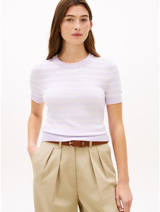 Tommy Hilfiger Womens Stripe Lightweight Short-Sleeve Sweater - Purple - XXL