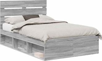 vidaXL Estructura De Cama Con Cabecera Gris Sonoma 135 X 190 Cm Vidaxl