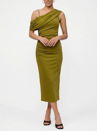Rachel Roy Julez Asymmetrical Drape Midi Dress in Medium Green at Nordstrom, Size Xx-Large