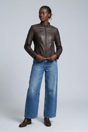 Elle Womens Anette Leather Jacket in Chocolate - Size 18 UK