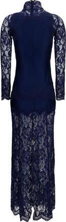 Paco Rabanne Womens Long Lace And Jersey Dress Deep Navy Polyamide; Elastane