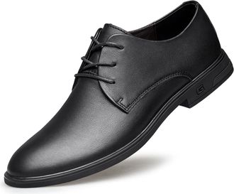 Generic Formal Shoes Dress Oxford for Men Lace Up Derby Shoes Leather Round Toe Low Top Block Heel Resistant Non Slip Party(Black,7.5 UK)